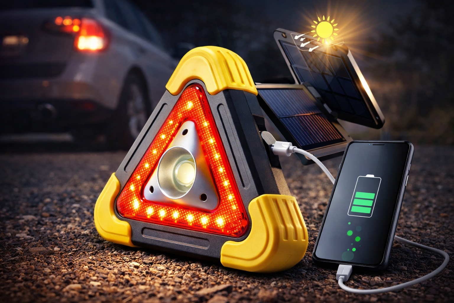 مصباح الطوارئ المثلثي بالطاقة الشمسية وUSB